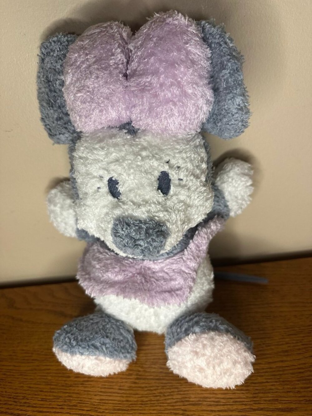 Disney Store Minnie Mouse Plush Gray Lavender Pastel Bow Soft Stuffed Animal